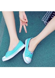 Autumn spring light canvas shoes women shoes slip on students tide Korean set foot pedal flat shoes