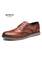 BHKH 2022 Autumn Mens Dress Shoes Genuine Leather Lace-up Men Casual Shoes Smart Business Office Work Shoes Men Shoes