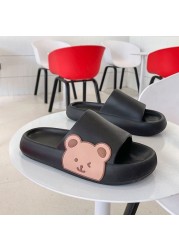 Summer Women Men Slippers Indoor Bathroom Thickened Platform Non-slip Home Couple Cloud Sandals Cartoon Flip Flops Bear Beach Shoes