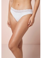 Lace Trim Cotton Blend Knickers 4 Pack High Leg