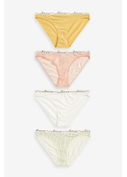 Cotton Rich Logo Knickers 4 Pack High Leg