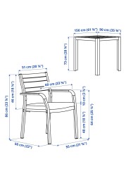 SJÄLLAND Table+2 chairs w armrests, outdoor