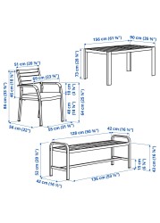 SJÄLLAND طاولة+2كراسي+مصطبة، خارجية