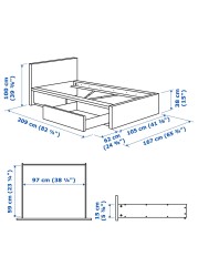 MALM Bed frame, high, w 2 storage boxes