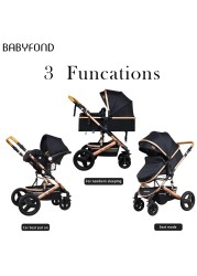 Babyfond Luxury 4 in 1 Baby Stroller High Landscape Mobility Light Stroller Newborn Baby Stroller Two-Way Folding Baby Shock Absorbing Car Sending Bag