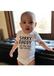 Newborn Baby Jumpsuit 0-18M Sorry Daddy As You Know Her Two Heads Funny Print Cotton Jumpsuit Baby Boy Short Sleeve Jumpsuit