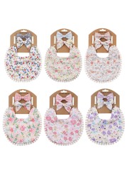 3pcs Children New Baby Plaid Printed Linen Baby Cotton Baby Double-sided Bib Bib Baby Saliva Towel Headband Set