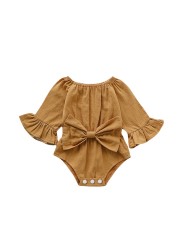 Baby clothes baby girls romper long sleeves with big bow comfy jumpsuit for newborn baby