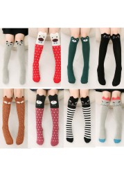 Fashion Kids Girls Knee High Socks New 3-12Years Children Cotton Straight Cat Ears Cartoon Long Tube Leg Warm Socks Child