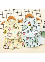 Baby Kids Pajamas Sets Cotton Boys Pajamas For Girls Sleeveless Hollow Dinosaur Tshirt Short Summer Pajama Suit Children Clothes