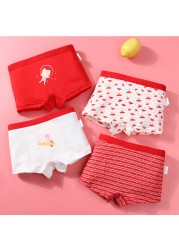 Girls Panties Kids Underwear Cotton Children Briefs Trellis Stripes Cute Cartoon Short Red 4pcs/lot