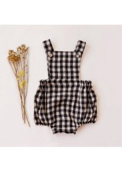 Newborn Baby Boy Girl Romper for 0-2Y Summer Cotton Linen Baby Jumpsuit Plaid Sleeveless Backless Solid Baby Outfits Clothes