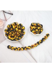 Chenkai 50pcs 15mm Sunflower Print Silicone Baby Beads Round Shape Teething Beads BPA Free DIY Sensory Chew Toy Accessories