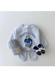 Spring New Children's Casual Clothes Suit Baby Boys Girls Long Sleeve Sweatshirt Pants 2pcs Set Kids Cartoon Bear Clothes Set