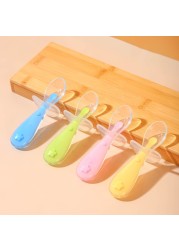 Children Training Spoon With Suction Cup Baby Cutlery Infant Feeding Liquid Silicone Non-slip Baby Spoon Utensils