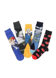 5 Pairs Naruto Cartoon Anime Figure Socks Kakashi Jiraiya Sasuke Gaara Long Tube Socks Men Adult Casual Socks xxx Boy Game Socks