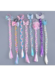 Princess Wig Ropes Cute Girls Princess Twist Hair Pieces Elastic Hair Bands Ponytail Headwear Elsa Unicorn Baby Hair Accessories