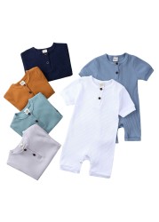 Newborn Summer Romper, Regular Color, Girls Clothes, Short Sleeve, Round Neck, Boys, 0-24 Months