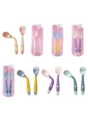 Baby Children Spoon Fork Set Soft Bendable Silicone Scoop Fork Cutlery Set Kid Training Feeding Cutlery Utensils