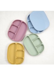 Silicone Baby Dinner Plate With Four Separating Compartments Strong Suction Cup With Lid Silicone Macaron Fresh Color BPA Free