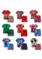 Children's short-sleeved cotton pajamas summer clothes children's sleepwear cartoon T-shirt spiderman