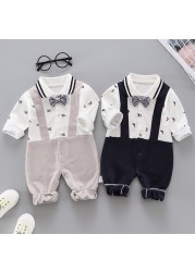 Baby check one-piece clothing children's clothing casual wear out boy baby autumn and winter cartoon clothing set