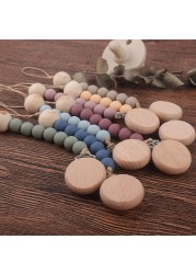 Wooden Baby Infant Toddler Doll Pacifier Silicone Soother Nipple Clip Chain Strap Baby Holder Chew Baby Teether Teething