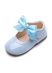 Girls Shiny Leather Bow Shoes Spring Autumn Solid Color Kids Princess Shoes Dance First Step Shoes SMG104