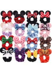 Little Girls Hair Band Kids Mickey Minnie Soft Hair Bow Children Sequin Velvet Ponytail Holders Baby No Damage Rubber Hair Tie