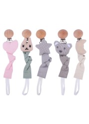 Baby Teether Buckle Beech Wood Cotton Linen Pacifier Chain Dummy Nipple Soother Holder Leash Belt for Newborn Babies