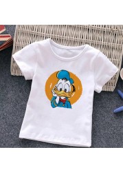 Baby Donald Duck T-shirt Cute Cartoon Print T-shirt Summer White O-Neck Short Sleeve Baby Boys Girls Clothes Baby Clothes