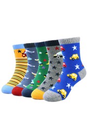 5 Pairs Non-slip Cute Cartoon Children Socks Spring Autumn Cotton Warm Breathable Boys Girls Absorb Sweat Sock for 0-8 Years