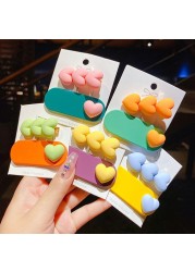 2pcs Macaron Colorful Baby Girls Hair Clips Cute Heart BB Clip Korean Fashion Kawaii Kids Princess Hair Waves Hair Accessories