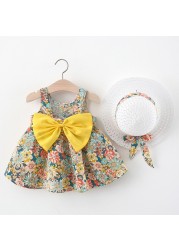 Melario Girls Summer Clothing Set Cotton Newborn Baby Beach Dresses Sleeveless Bowknot Newborn Baby Frocks Dress