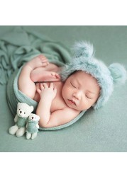 3pcs/set Newborn Infant Photography Wraps Knitted Baby Boys Girls Photo Props Faux Fur Hat Sturdy Stretch Blanket Bear Doll