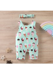 Boys and girls baby jumpsuit summer novelty cute baby boy sleeveless ice cream climbing suit