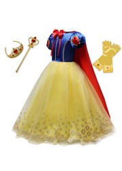 Girls Summer Princess Dress Fancy Snow White Puff Sleeve Dress Kids Birthday Party Fancy Dress Vestidos