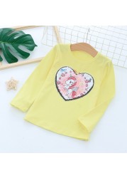 Long Sleeve Children Kids Girls T-shirt Unicorn Sequin Cotton Tops Tees Tops Fashion Girls Clothes