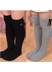 Kids Winter Warm Knee High Christmas Stockings Girls Striped Boot Bowknot Stocking White Black Gray Christmas Gifts Stocking