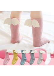 Baby Girls Socks Cute Angel Wings Knee High Socks Princess White Non-slip Socks For 0-3 Years Newborn Baby Socks