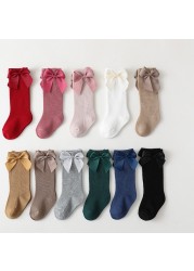 11 Color Spanish Style Baby Toddlers Socks Autumn Winter Children Girls Knee High Long Sock 100% Cotton Big Bow Kids Floor Socks