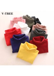 Boys T-shirt Long Sleeve Girls Shirts High Neck Baby Tee Solid Color Tops For Kids 3-8 Years