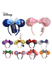 Cartoon Minnie Mermaid Princess Big Ears Headband Sequin Bows Ears Costume Headband Cosplay Plush Adult/Kids Headband Gift