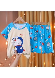 Doraemon Kids Pajamas Tops Pant Summer Cartoon Sleepwear Set Boys Girls Baby Clothes Pajamas Short Sleeve T-shirt Pajamas Suit