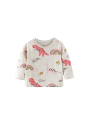 Jumping Meter Girls Cute Cartoon Dinosaur Rainbow T-shirts Autumn Casual Cotton Crew Neck For Long Sleeve Top Baby Clothes 2-7Y