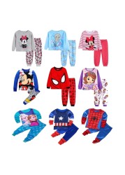 Kids Long Sleeve Pajamas Sleepwear T-shirt Sports Pajamas Kids Spider-Man Cartoon Pajamas Set Boys and Girls Pajamas