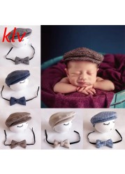 New 1 Set Crochet Baby Boy Hat and Tie Handmade Newborn Photography Props Baby Beanie Hat Infant Bow Tie Set