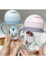 250ml Cartoon Style Outdoor Baby Drinking Bottle With Straw Baby Feeding Cup For Kids Training Portable Handle Water Bottle