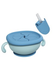 3in1 Baby Feeding/Snack/Soup Bowl with Straw Infant Learning Dishes Bowl Suction Handle Tableware Petal Deep Bowl