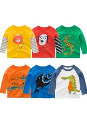 2022 New Kids Solid Cotton Long Sleeve T-shirt Tops Boys Girls Cute Animal Print Tees 2 3 4 5 6 7 8 Years Children Tops